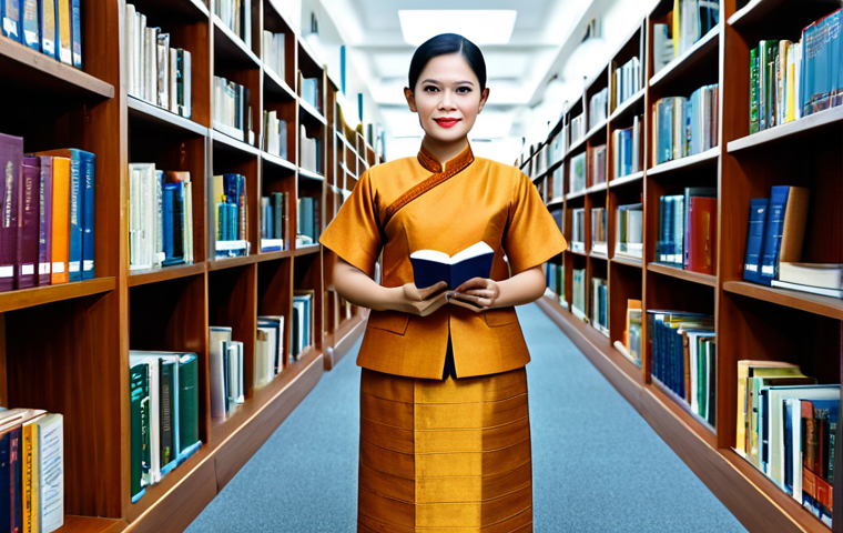 **

"A professional Thai librarian in a modest, traditional Thai dress, standing in a modern library filled with books, fully clothed, appropriate attire, safe for work, perfect anatomy, natural proportions, professional photography, high quality, family-friendly."

**